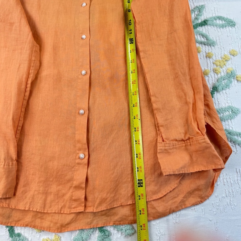 UNIQLO Linen Orange Button Up Shirt Long Sleeve Collared Top Size‎ M - Picture 3 of 9